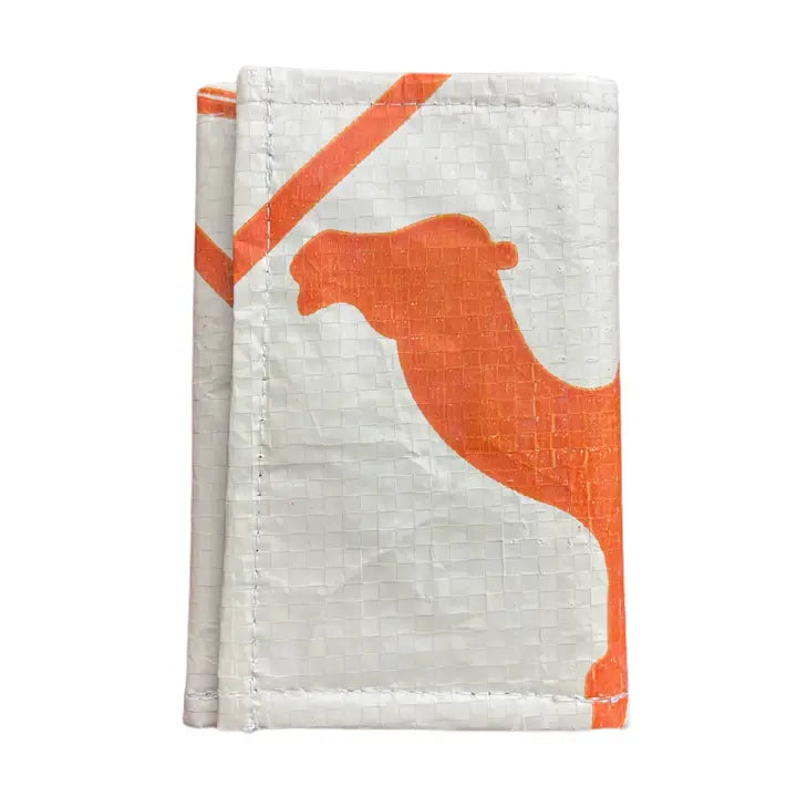trifold white wallet with orange camel