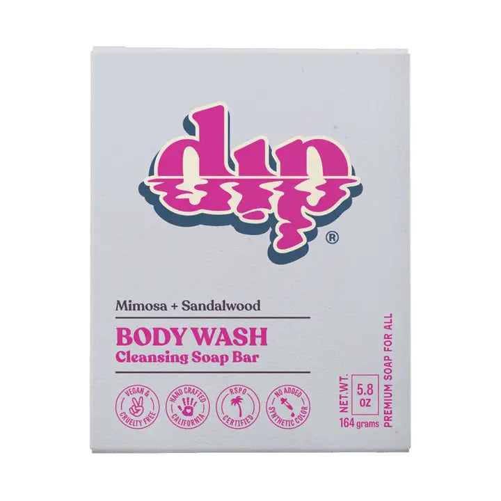 dip body wash mimosa sandalwood in light grey purple box