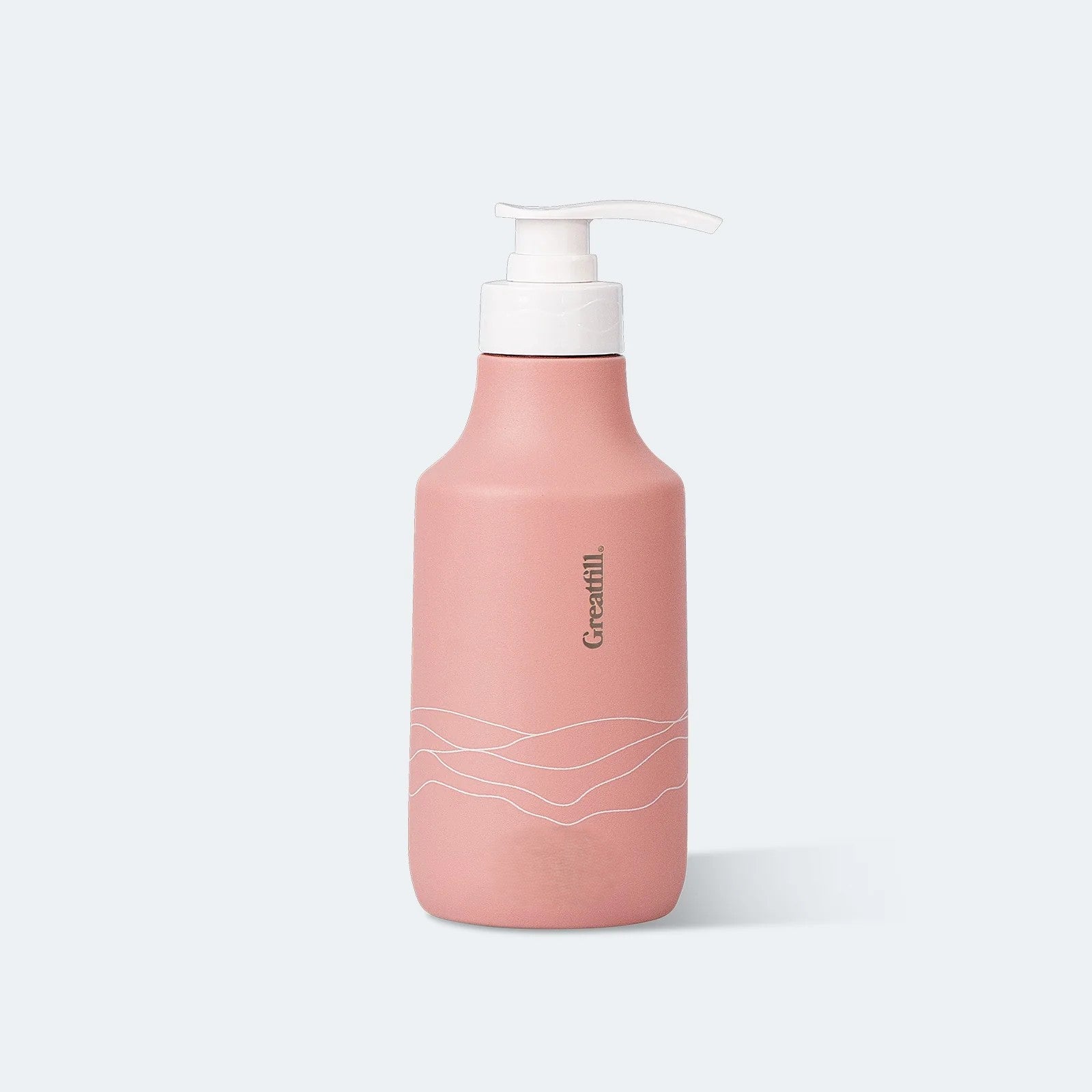 Pink bottle with pump on a white background