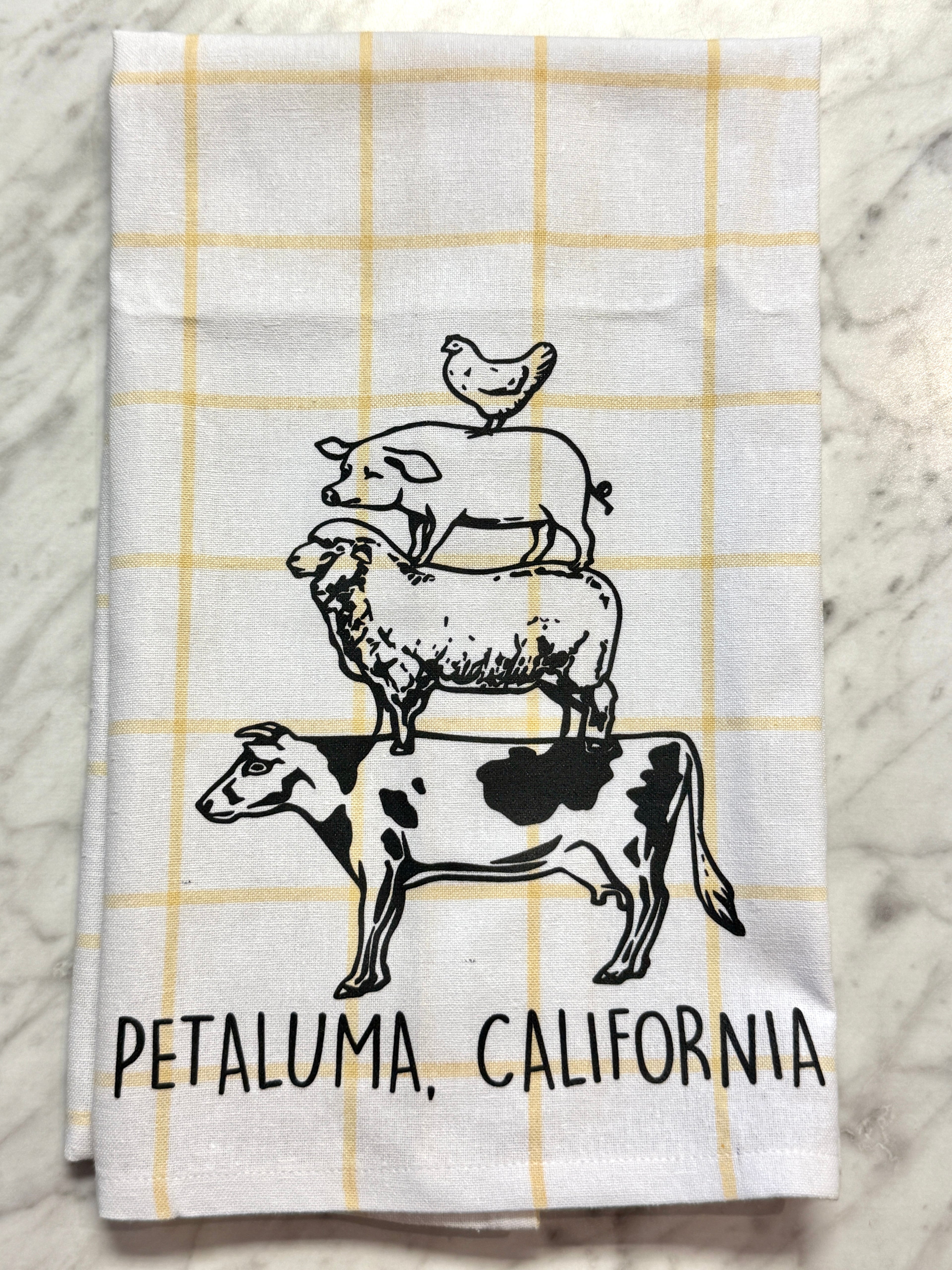 Tea towel with animal illustrations and &