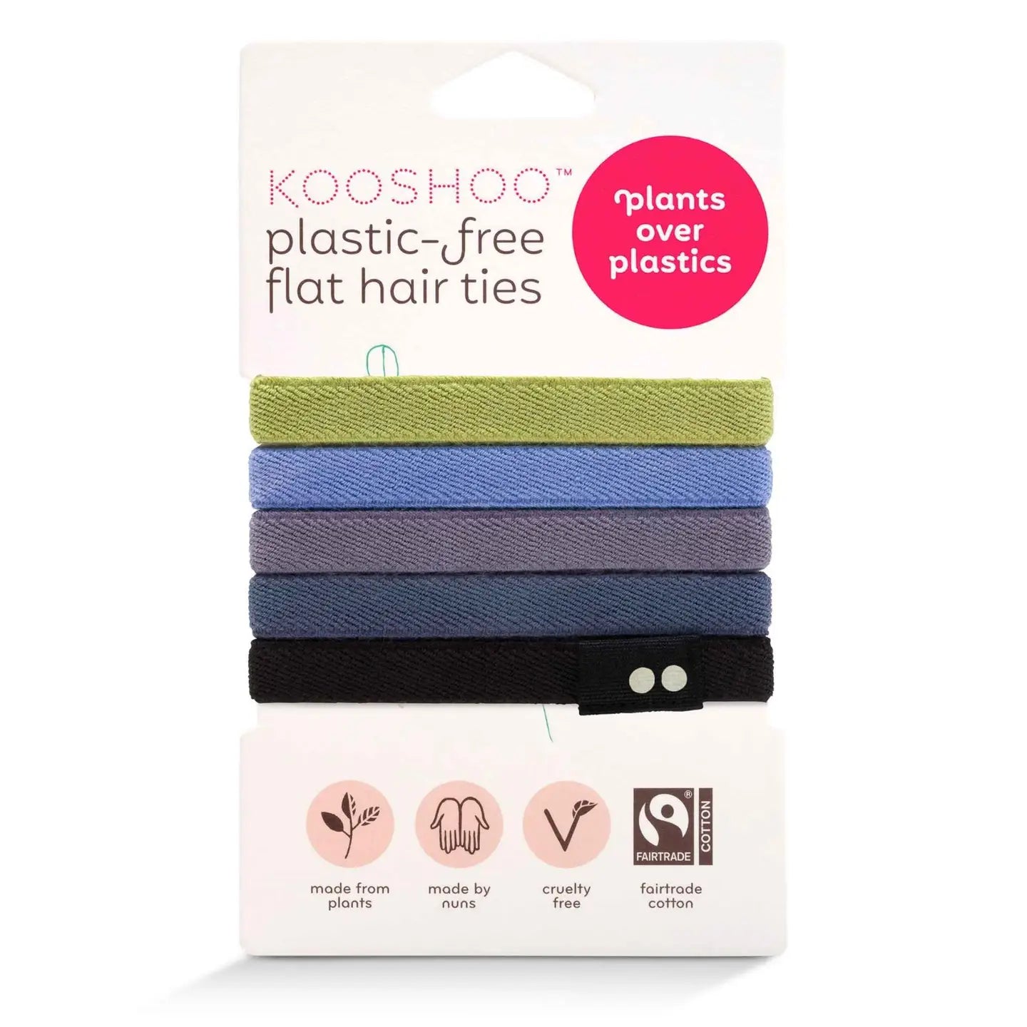 Pack of Kooshoo plastic-free flat hair ties on a white background