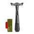 black leaf razor thorn with a small pack of starter razor blades next to it