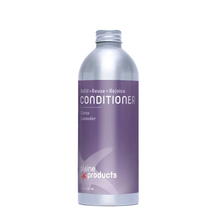 aluminum bottle with purple conditioner label