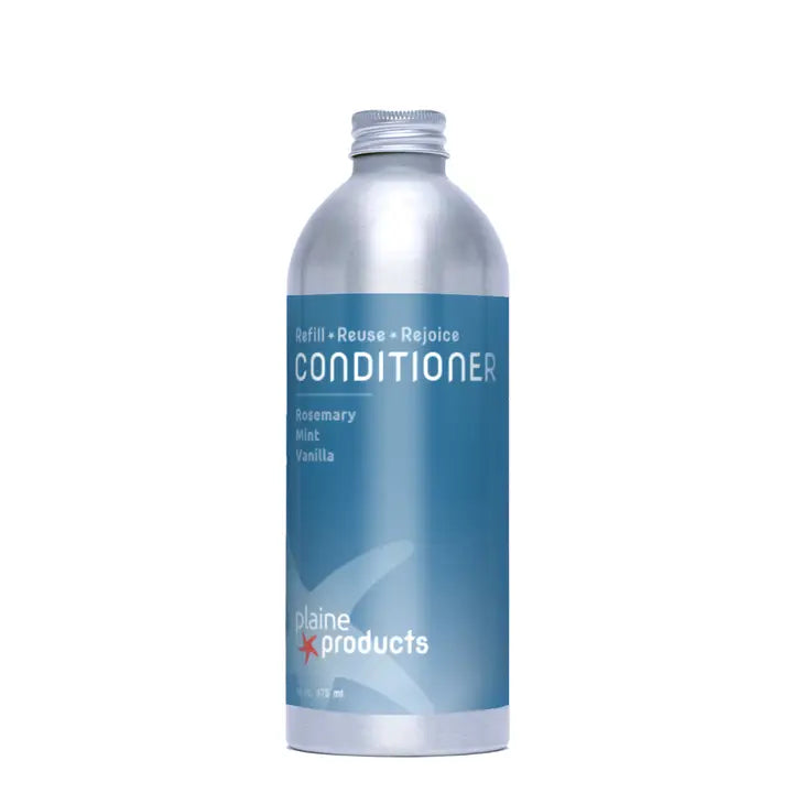 aluminum bottle with blue conditioner label
