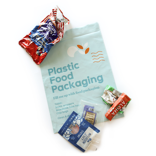 ridwell plastic food packaging bag with food bags around it