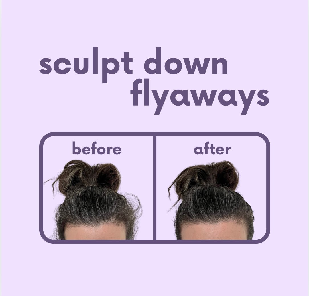 description card with sculpt down fly aways and pictures of two heads