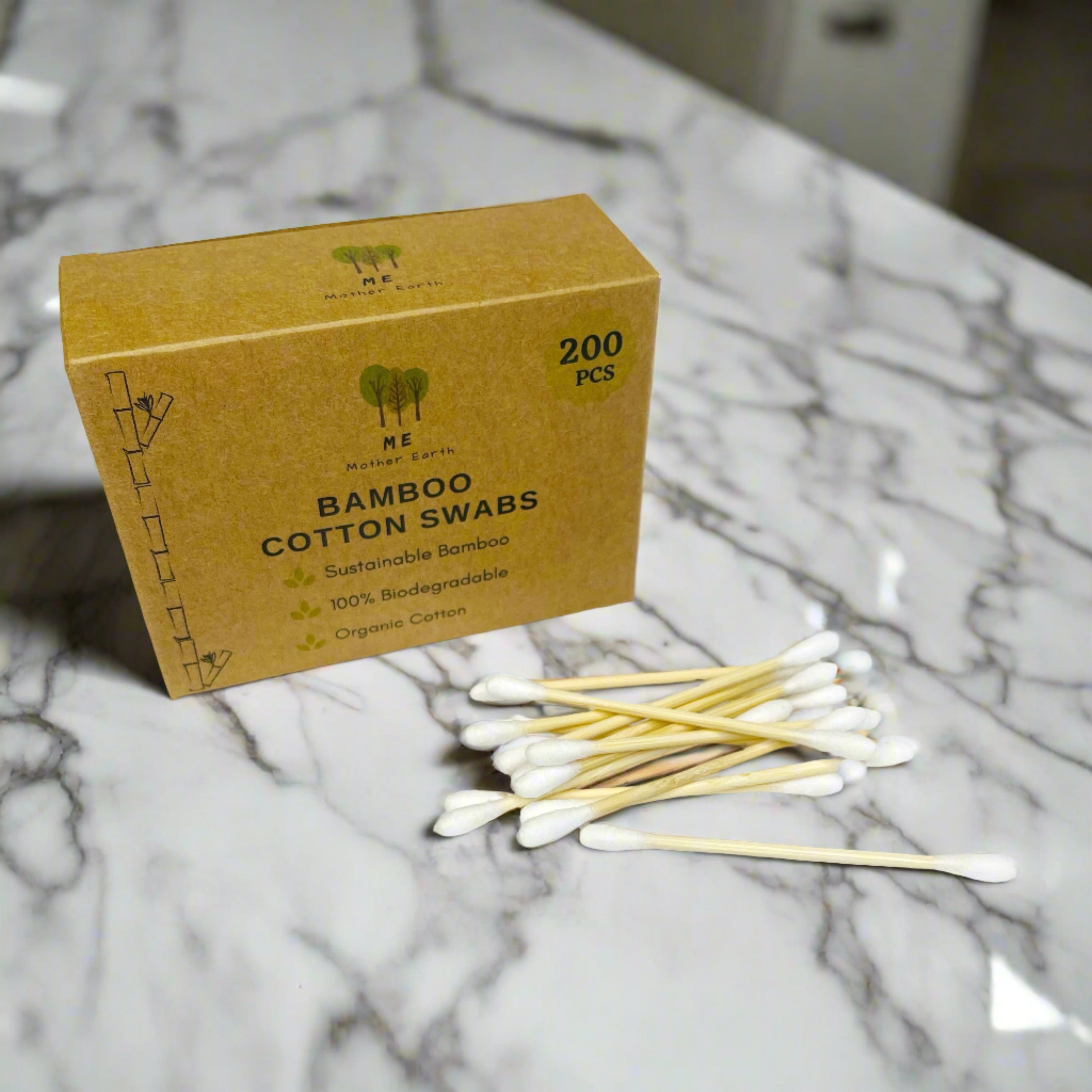 bamboo cotton swab box in kraft paper with compostable cotton swabs