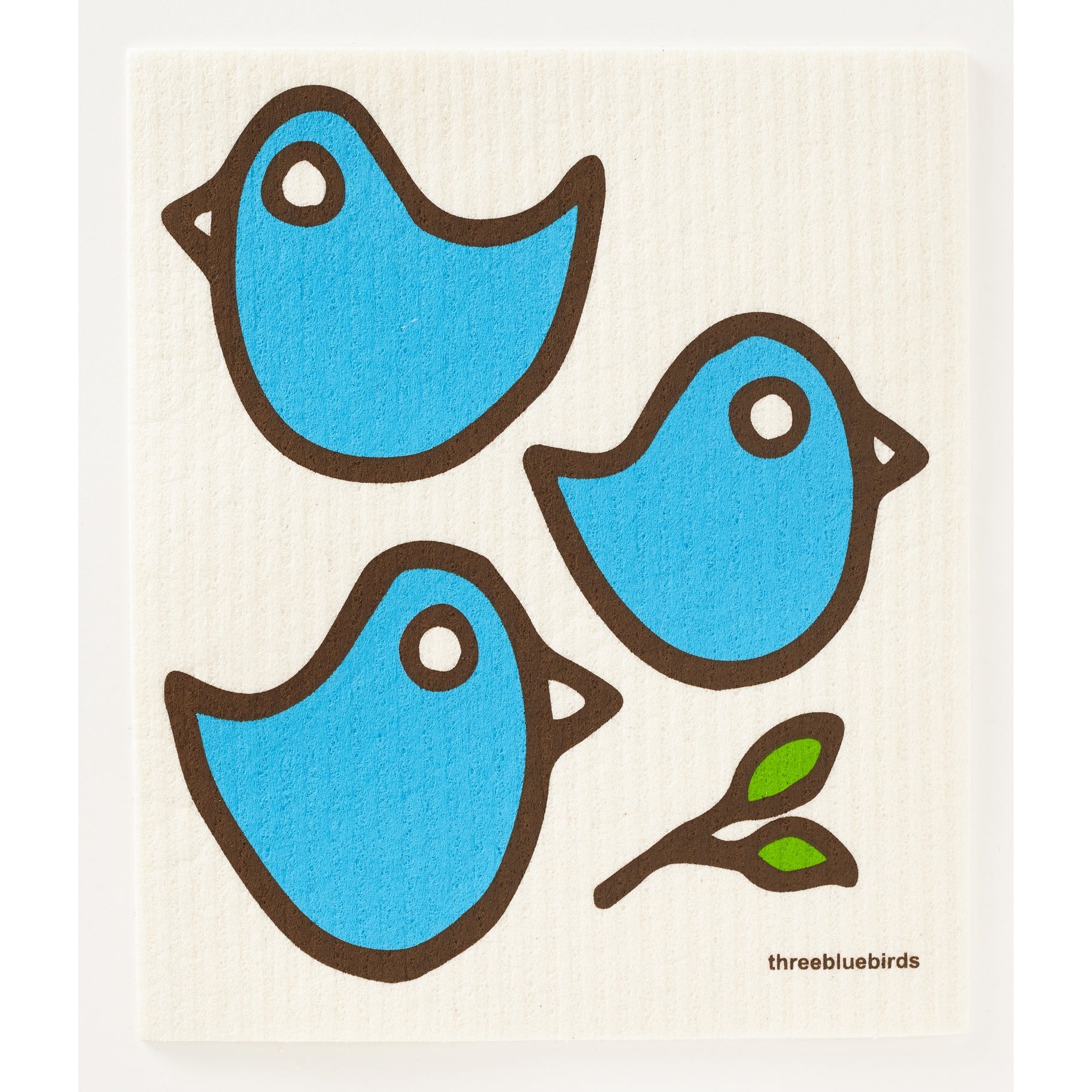 three blue birds on a swedish dish cloth