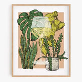 Framed artwork with illustrations of plants on a beige background
