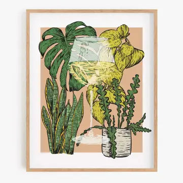 Framed artwork with illustrations of plants on a beige background