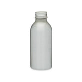 The Berlin Packaging Aluminum Bottle with Pump, featuring a plain brushed aluminum finish, stands upright against a white background.