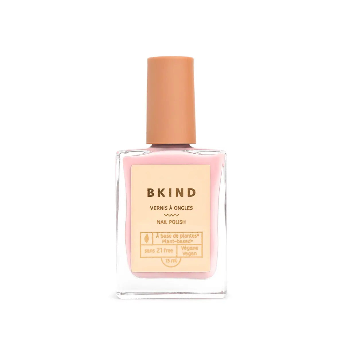 BKind nail polish bottle with beige cap on a white background