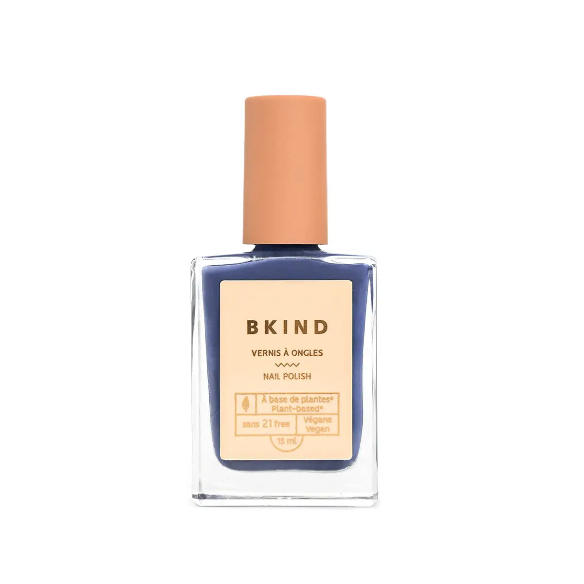 BKind nail polish bottle with beige cap on a white background