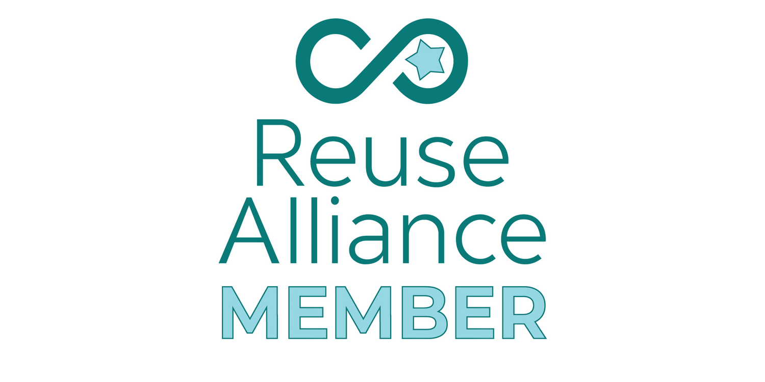 Logo with an infinity symbol containing a star, above the words Reuse Alliance MEMBER. The word MEMBER is in bold, light blue text.