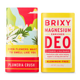 Two Brixy deodorant packages, one with floral design and the other with text details.