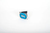 white bifold wallet with blue circle and white tiger