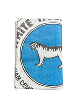 trifold white wallet with blue tiger