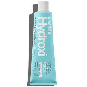 A blue tube of David’s Toothpaste by David’s is shown standing upright, featuring white text and a gray cap.