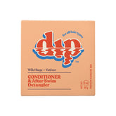 Dip Conditioner Bar by Dip comes in a peach-colored box with bold "dip" text and features Wild Sage + Vetiver. This 3 oz (85 g) solid bar detangles, protects from UV, and works as a conditioner and after-swim detangler for all hair types.
