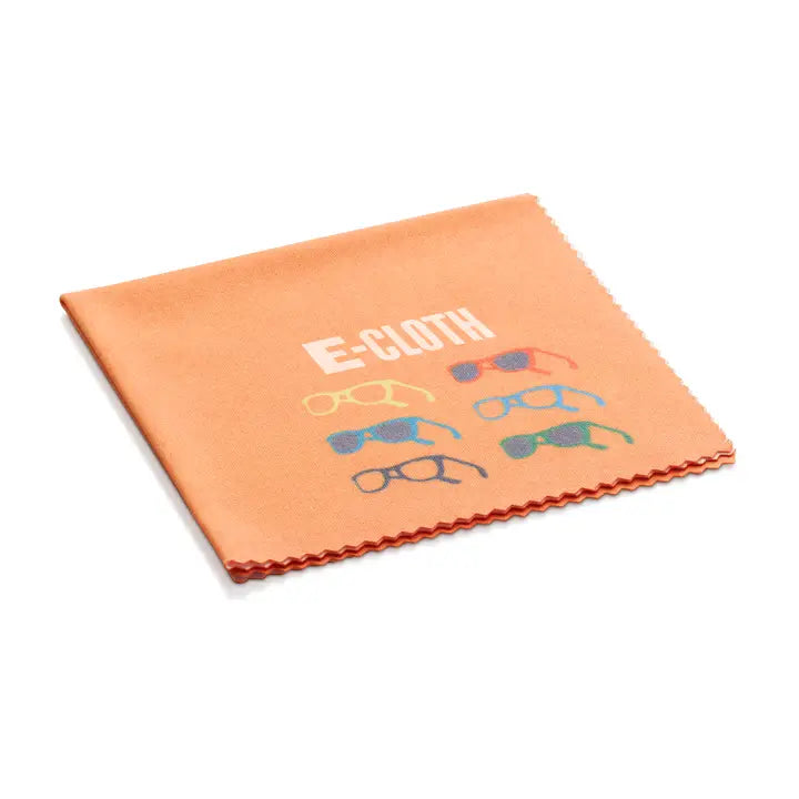 E-cloth eyeglass cleaning cloth in orange with glasses printed on top