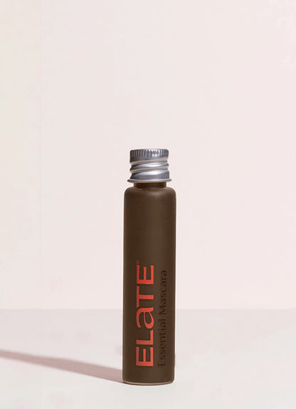 elate mascara in glass with an aluminum lid in brown color for refill