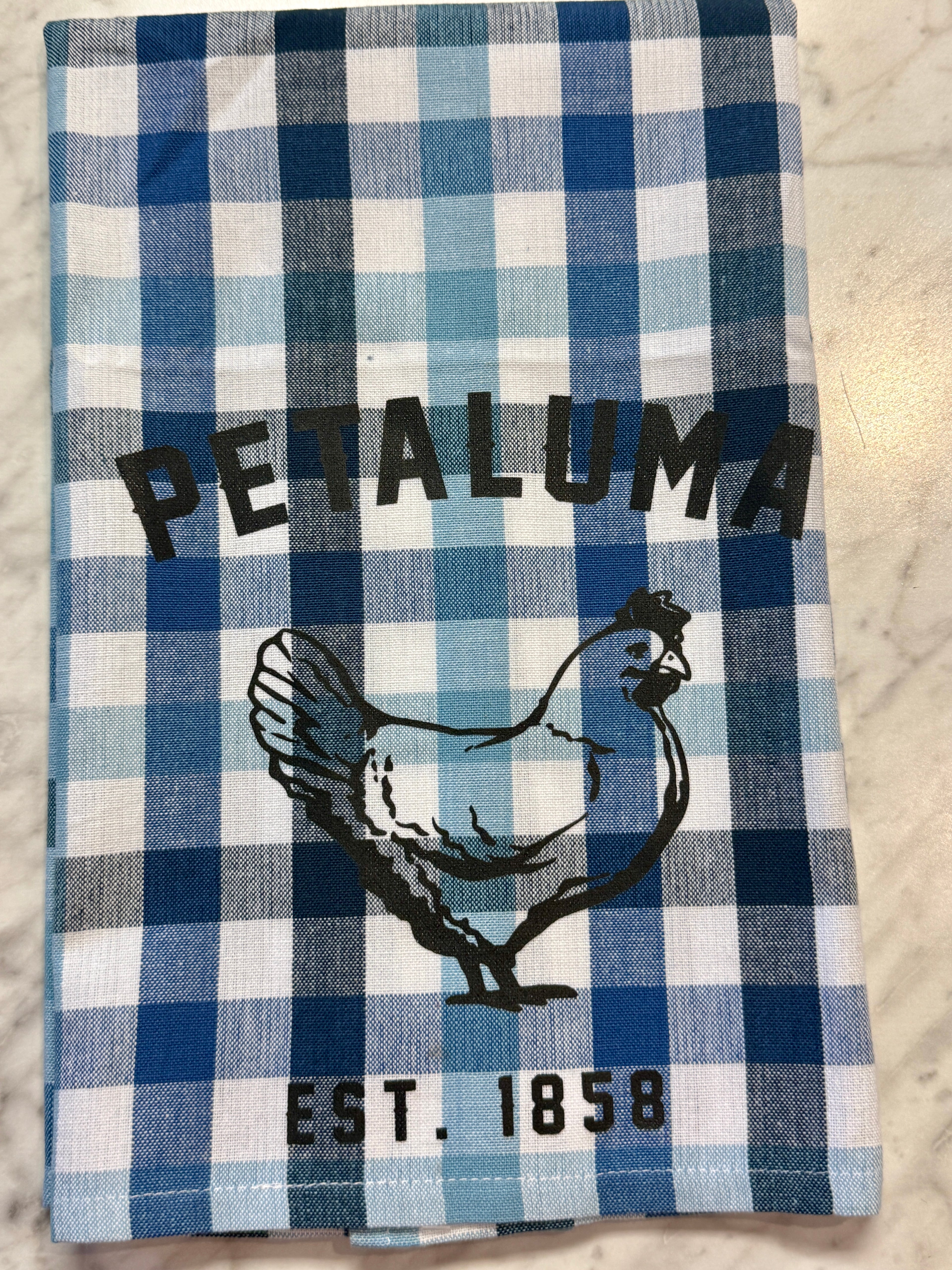 Blue and white checkered towel with &