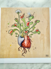 Illustration of a Venus flytrap on a textured beige background
