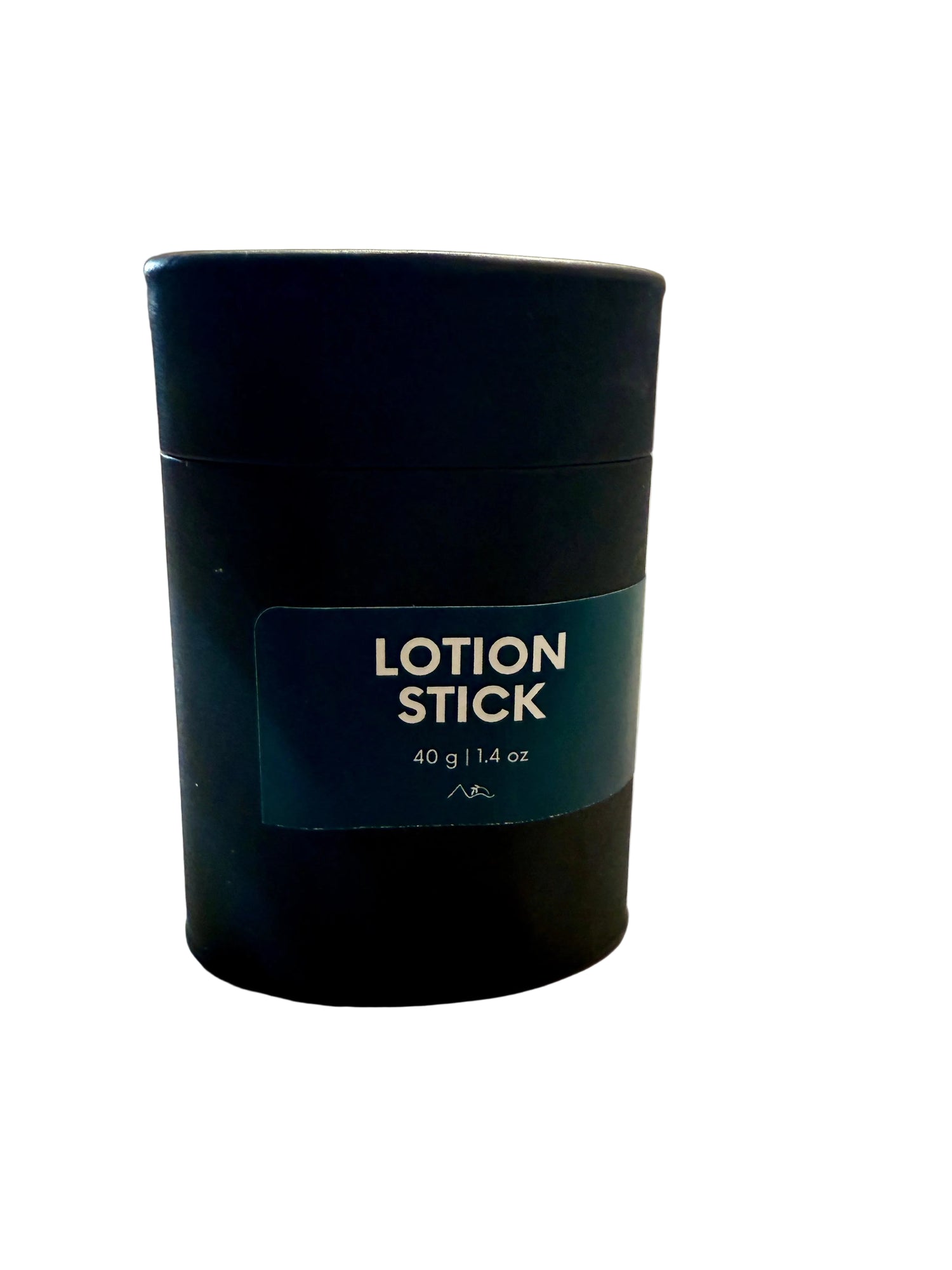 lotion stick in black cardboard container on a marble surface