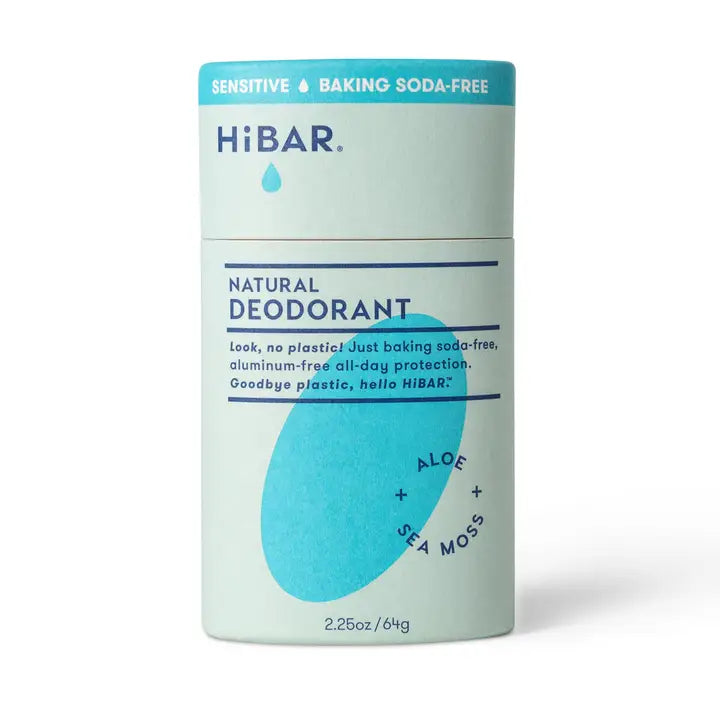 HiBAR natural deodorant packaging on a white background