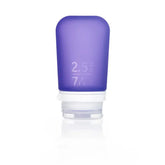 The Humangear GoToob+ is a purple silicone 2.5 oz (74 ml) travel bottle with a white cap, standing upright on a white background—one of the best leak-proof containers for toiletries.