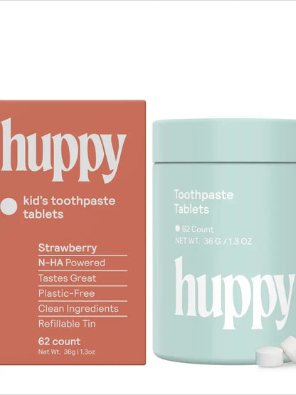 huppy strawberry toothpaste container and box