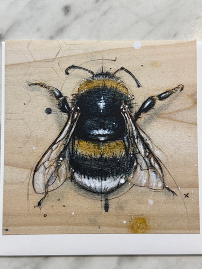 Artistic depiction of a bee on a textured surface