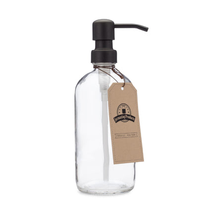 clear 16 oz bottle with black pump top