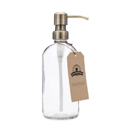 clear 16 oz bottle with brass pump top