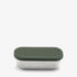 The Klean Kanteen Stainless Steel Snack Box 10 oz, featuring a leakproof design and a dark green, rounded plastic lid, is shown against a plain white background.