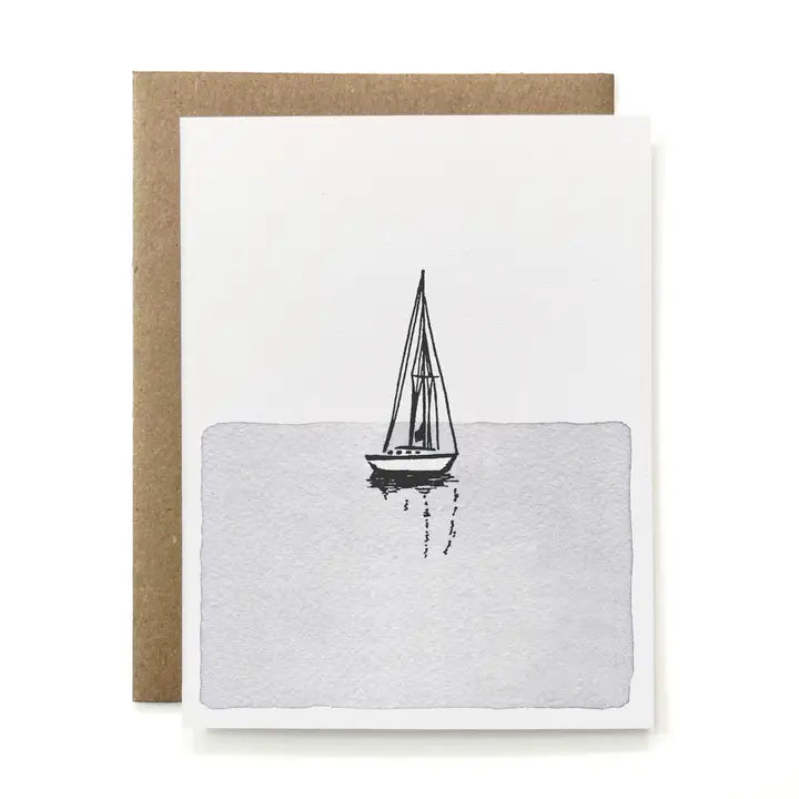 Greeting card with a sailboat illustration on a white background