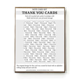 Packaging of thank you cards with text and branding information.