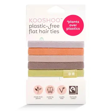 Pack of Kooshoo plastic-free flat hair ties on a white background