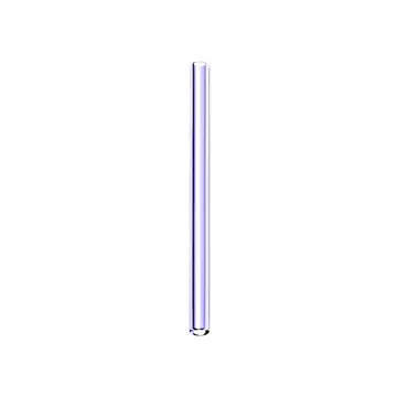 A wide, straight Glass Straws Wide Boba straw by Mermaid Straws with a subtle purple tint stands upright on a white background, highlighting the elegance of reusable glass straws.