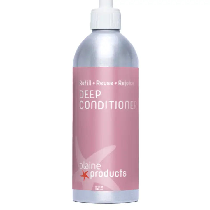 Plaine Products deep conditioner bottle on a white background