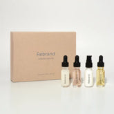 rebrand mini kit, 4 small bottles lined up in front of the box