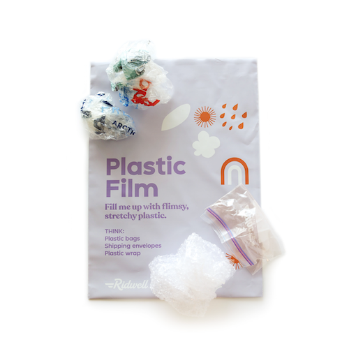 ridwell plastic film bag with stretchy plastic bags around it
