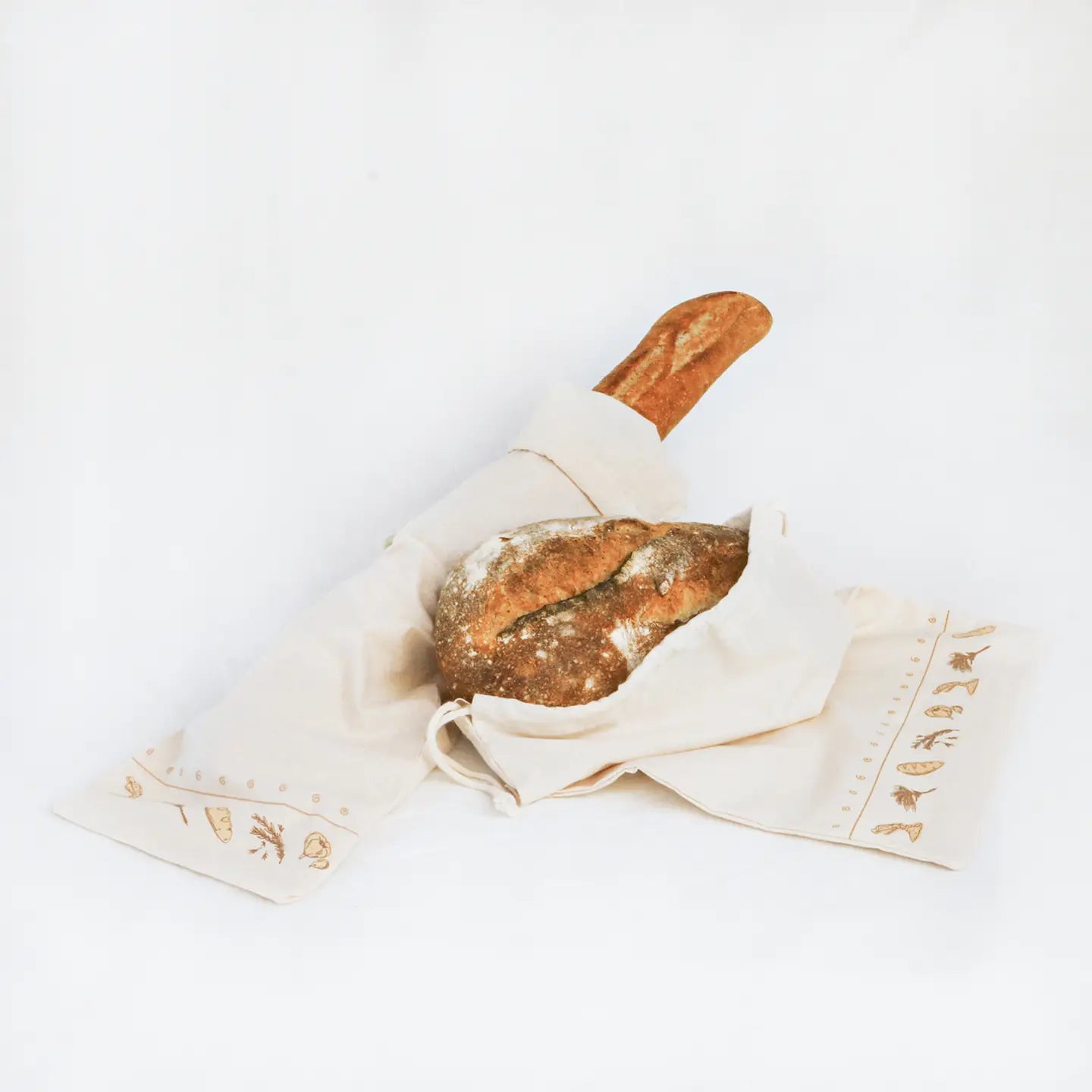 organic cotton bread bags in loaf and baguette style