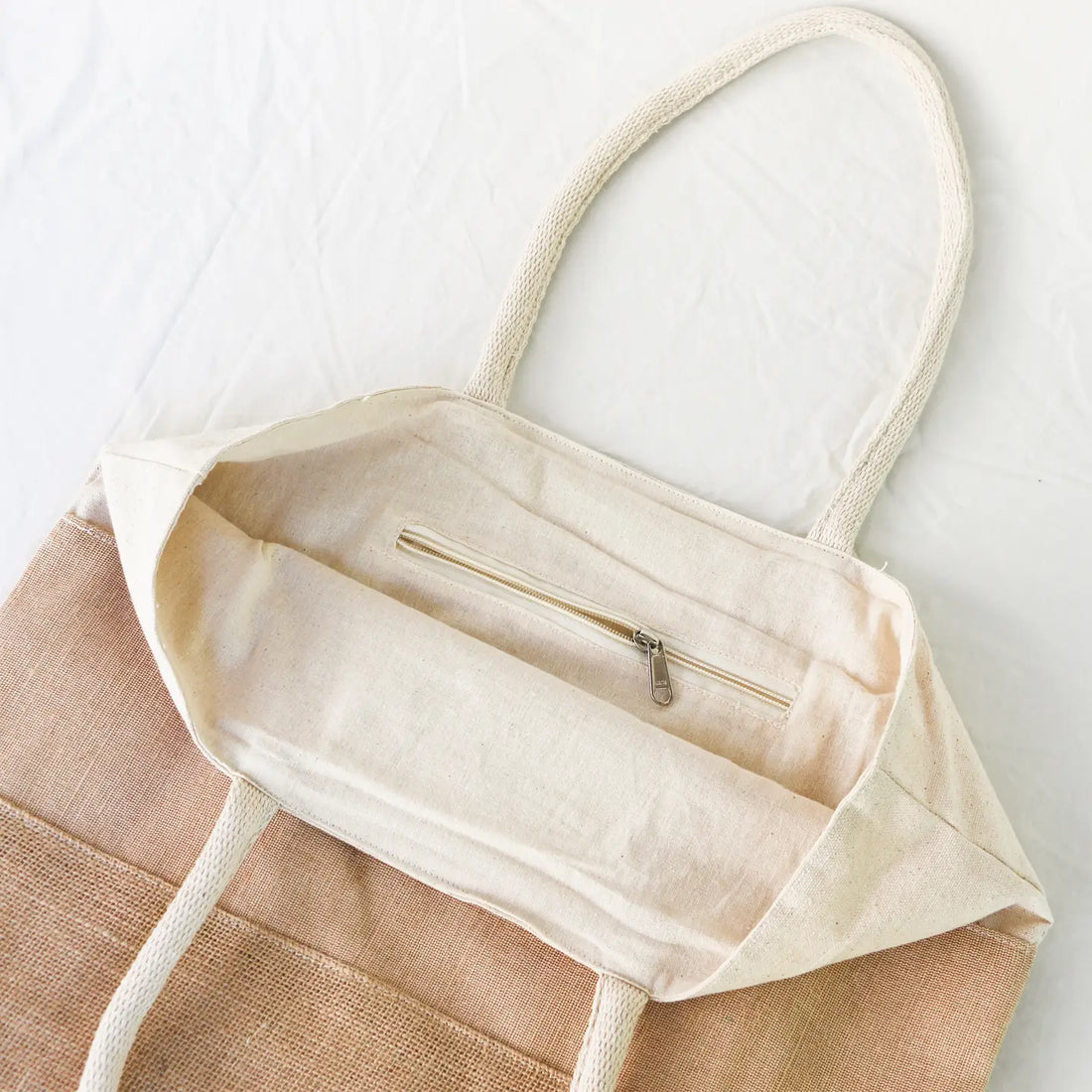 inside of tricolor tote bag