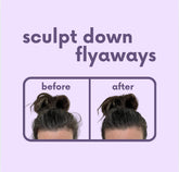 description card with sculpt down fly aways and pictures of two heads