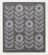 swedish dishcloth in grey with white nordic flowers