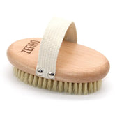 Zefiro Dry Brush: Oval wooden brush with natural bristles and a cream fabric strap, &