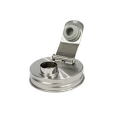 metal mason jar pour top with top popped open on white background