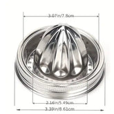 Stainless steel manual juicer with dimensions labeled on a white background