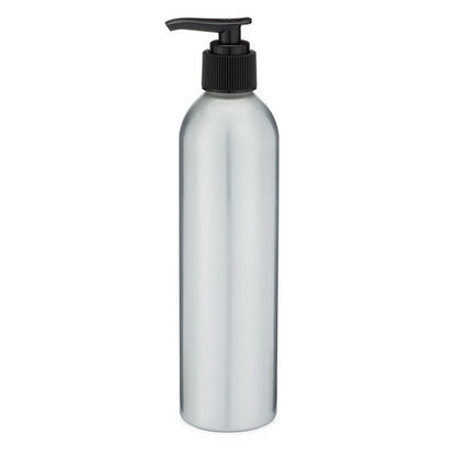 The Berlin Packaging Aluminum Bottle with Pump stands upright against a plain white background, making an elegant lotion dispenser.